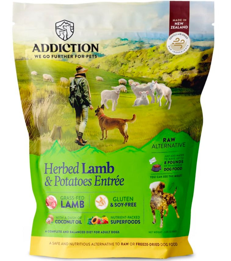 15% OFF: Addiction Herbed Lamb & Potatoes Grain Free Raw Alternative Dog Food 2lb