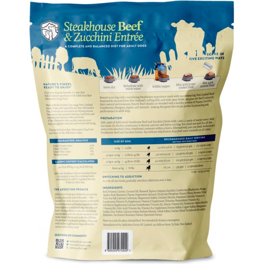 Addiction Steakhouse Beef & Zucchini Entr??e Grain Free Raw Alternative Dog Food 2lb