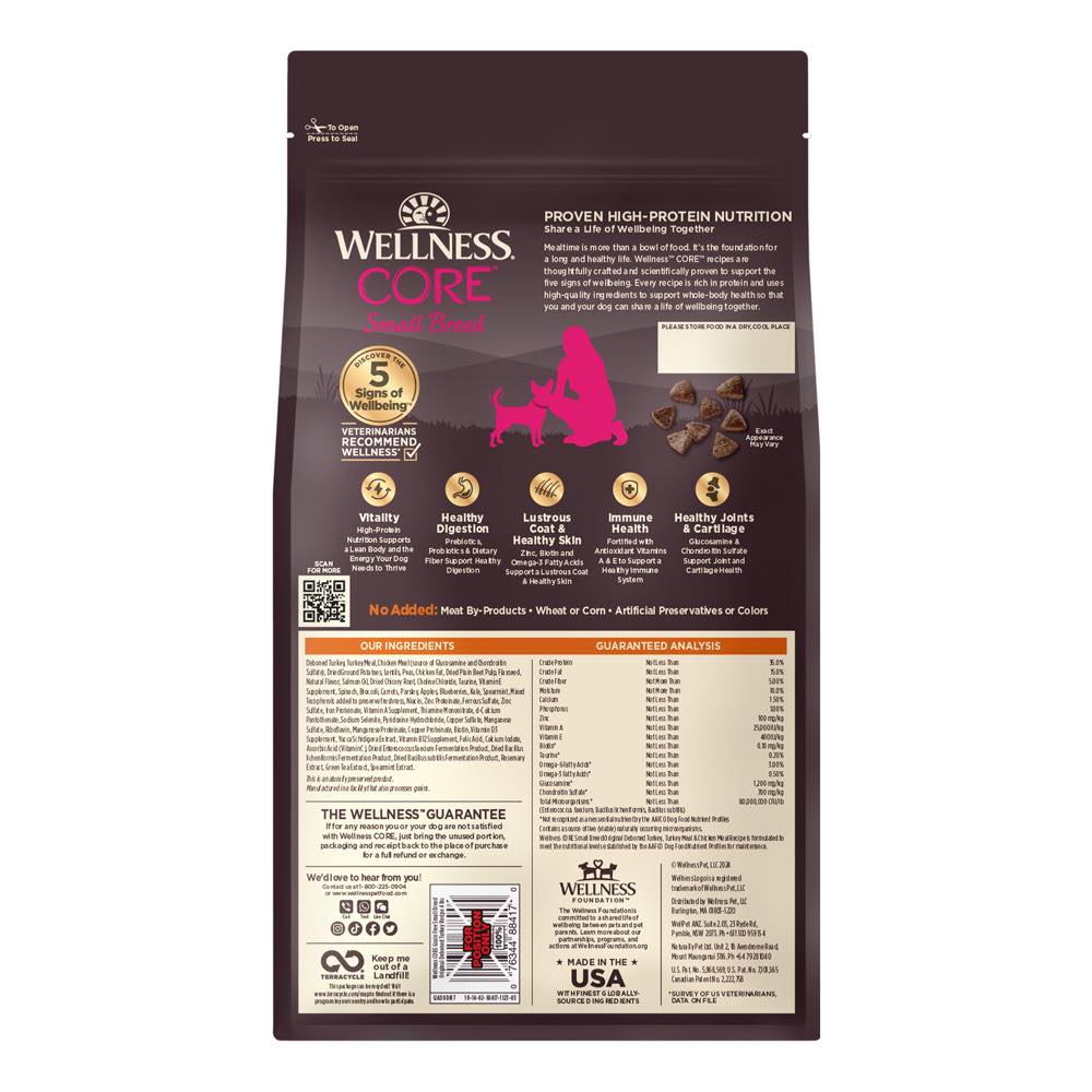 'FREE FD TREATS': Wellness CORE Grain-Free Small Breed Adult Formula Dry Dog Food