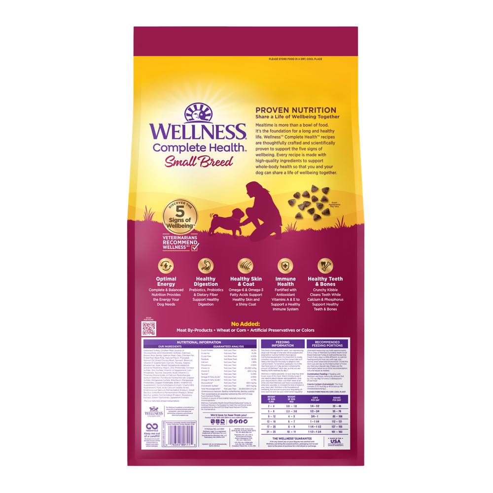 'FREE FD TREATS w 4lb': Wellness Complete Health Small Breed Adult Turkey & Oatmeal Dry Dog Food