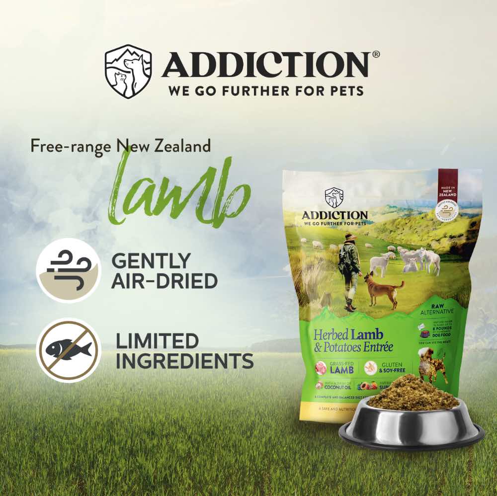 15% OFF: Addiction Herbed Lamb & Potatoes Grain Free Raw Alternative Dog Food 2lb