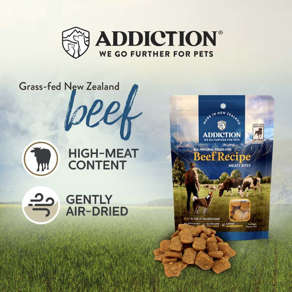 '$4 OFF (Exp 23Jan26)': Addiction Meaty Bites Grain Free Beef Dog Treats 4oz