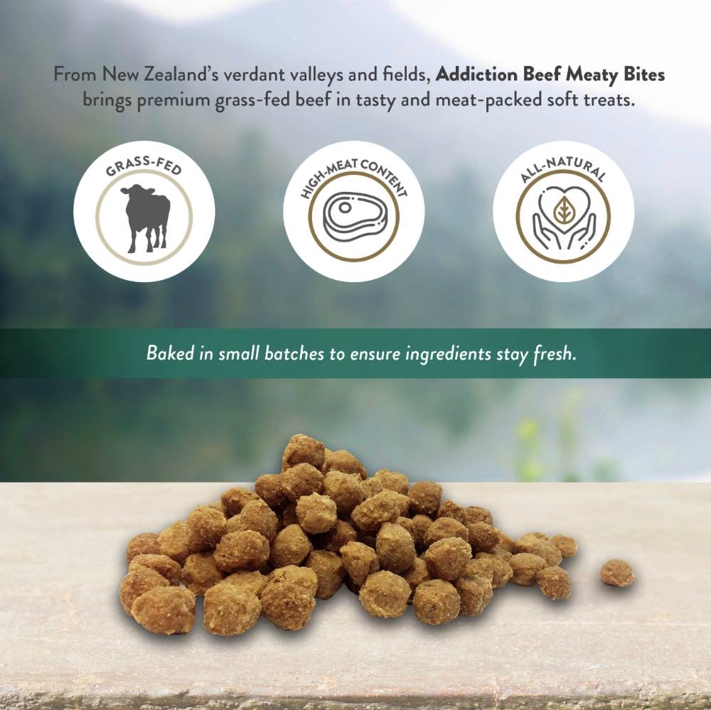 '$4 OFF (Exp 23Jan26)': Addiction Meaty Bites Grain Free Beef Dog Treats 4oz