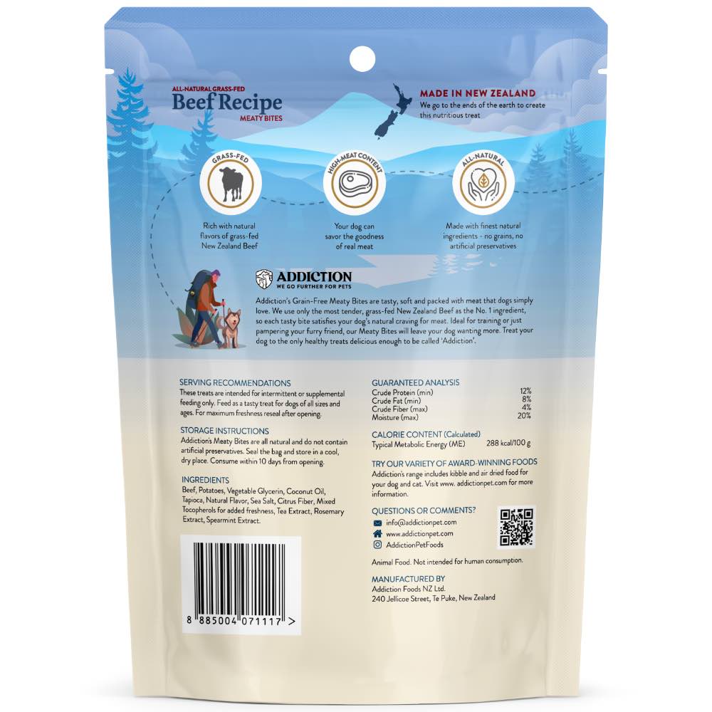 '$4 OFF (Exp 23Jan26)': Addiction Meaty Bites Grain Free Beef Dog Treats 4oz
