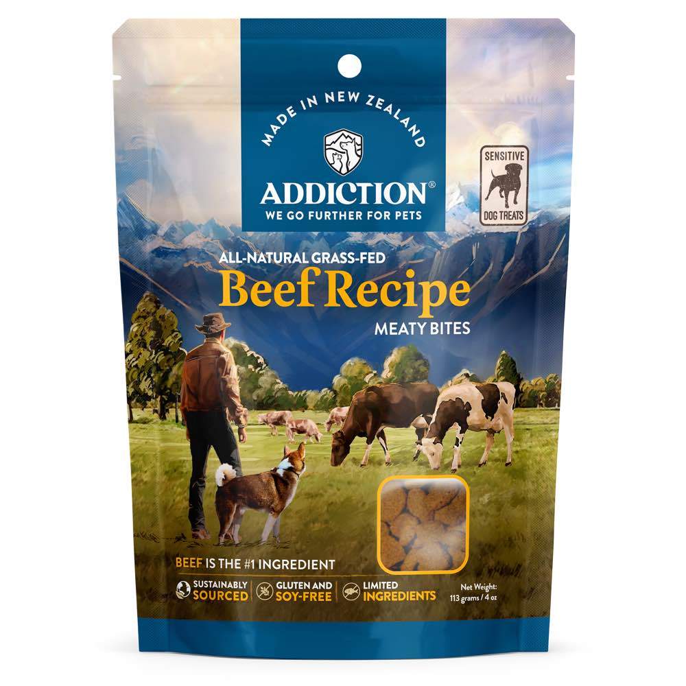 '$4 OFF (Exp 23Jan26)': Addiction Meaty Bites Grain Free Beef Dog Treats 4oz