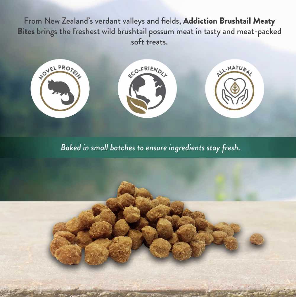 15% OFF: Addiction Meaty Bites Wild Brushtail Grain Free Dog Treats 4oz