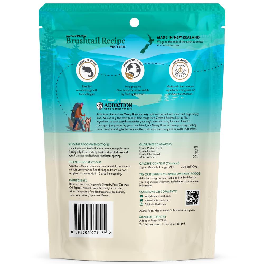 15% OFF: Addiction Meaty Bites Wild Brushtail Grain Free Dog Treats 4oz