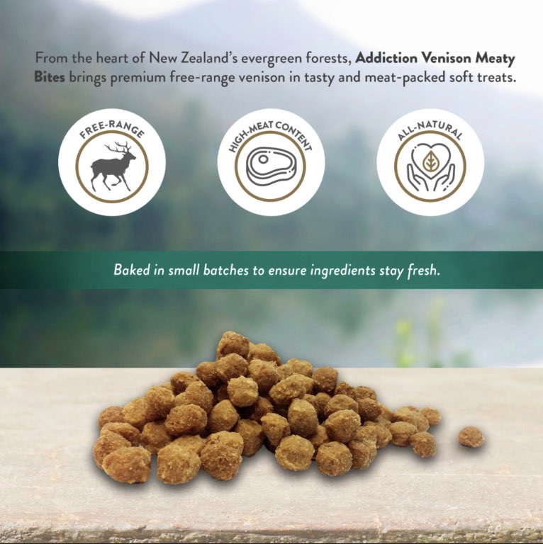 15% OFF: Addiction Meaty Bites Venison Grain Free Dog Treats 4oz