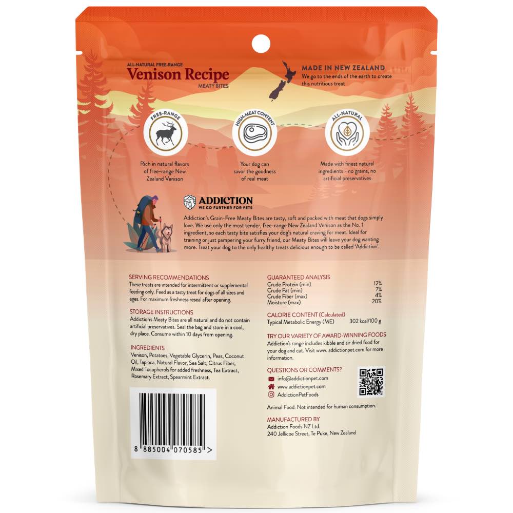 15% OFF: Addiction Meaty Bites Venison Grain Free Dog Treats 4oz