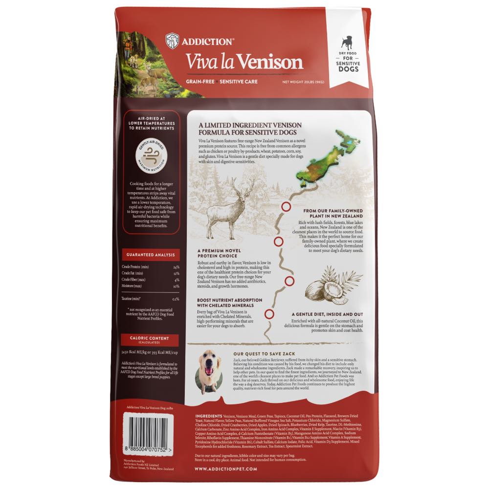 15% OFF/FREE TREATS: Addiction Viva La Venison Grain Free Dry Dog Food