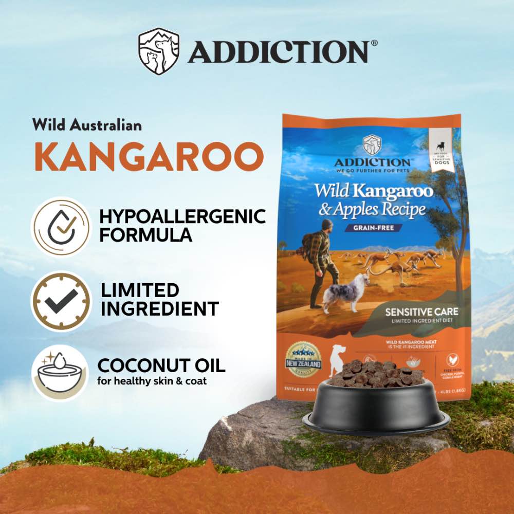 15% OFF/FREE TREATS: Addiction Wild Kangaroo & Apples Grain Free Dry Dog Food