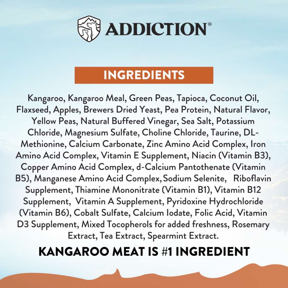 15% OFF/FREE TREATS: Addiction Wild Kangaroo & Apples Grain Free Dry Dog Food