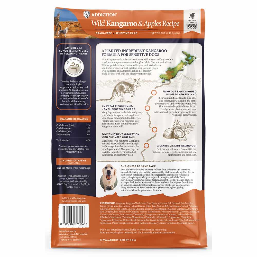 15% OFF/FREE TREATS: Addiction Wild Kangaroo & Apples Grain Free Dry Dog Food