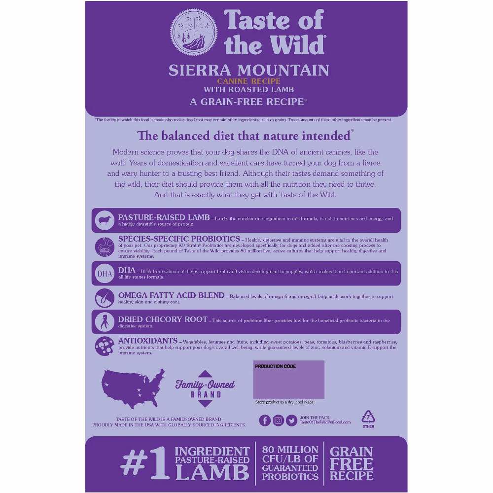 'BUNDLE DEAL/FREE TREAT': Taste of the Wild Sierra Mountain with Roasted Lamb Grain Free Dry Dog Food
