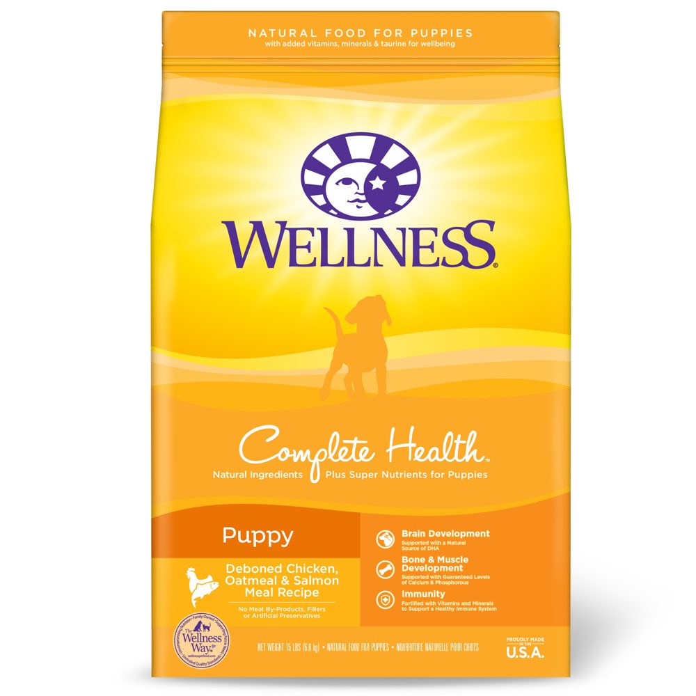 "'FREE FD TREATS': Wellness Complete Health Puppy Chicken, Oatmeal & Salmon Dry Dog Food"